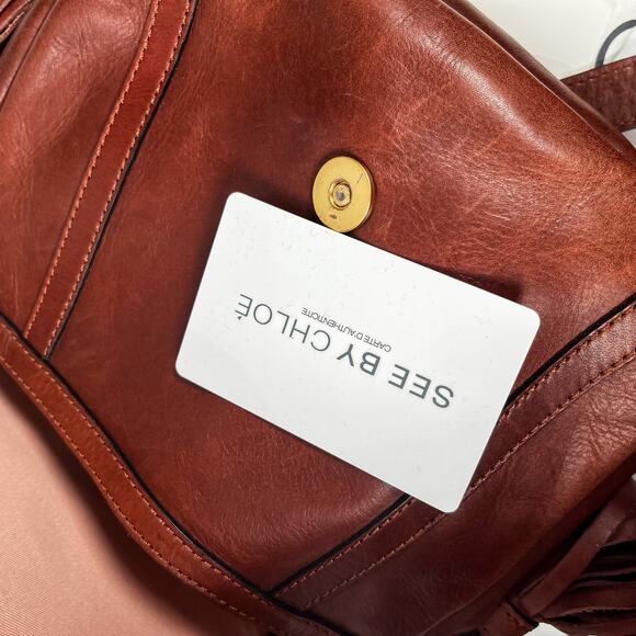 SEE BY CHLOE Brown Leather Fringe Crossbody Bag Gold Hardware - Picture 2 of 14